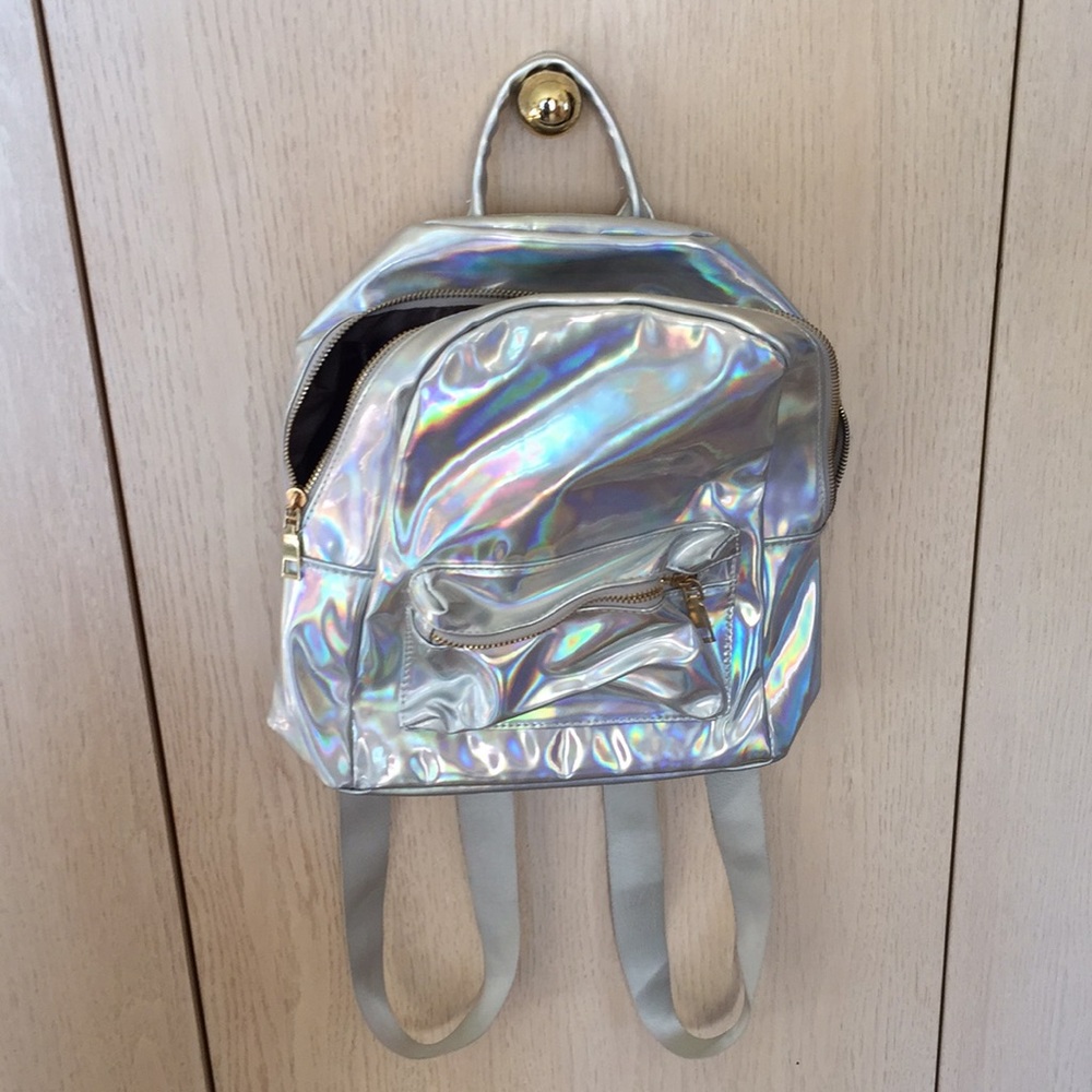 Iridescent silver small backpack